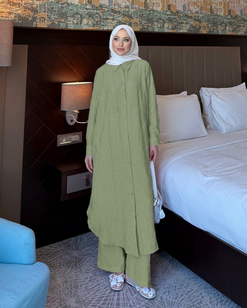 The Floral Embossed Longline Modest Matching Set